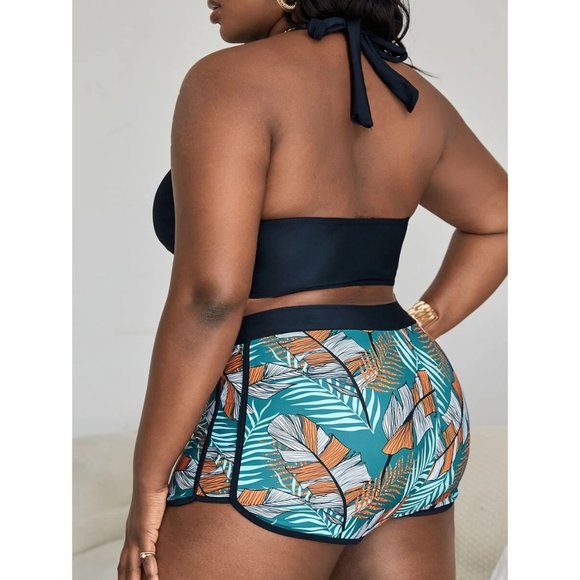 High Waisted Tropical Swimsuit W/Beach Shorts 1XL - Picture 3 of 5